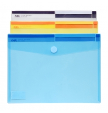 得力（deli）透明粘扣文件袋 5504（混色，A4，12个/包）