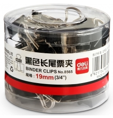 得力（deli）筒装长尾票夹黑色 19mm 5# 8565（40只/筒，96筒/件）